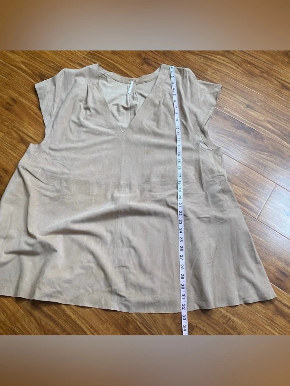 Free People Women Nude Talk Of The Town Boho Suede Leather Oversize Tunic Size L